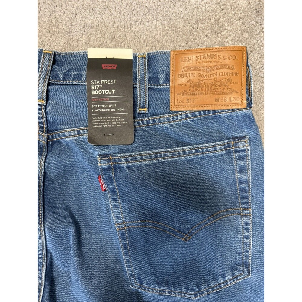 Levi's Premium 517 Sta-Prest Bootcut Jeans Men 38x30 Blue Denim NWT Big E Crease - Picture 8 of 10